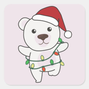 Polar Bear Weihnachtstiere Polar Bears Sq Quadratischer Aufkleber