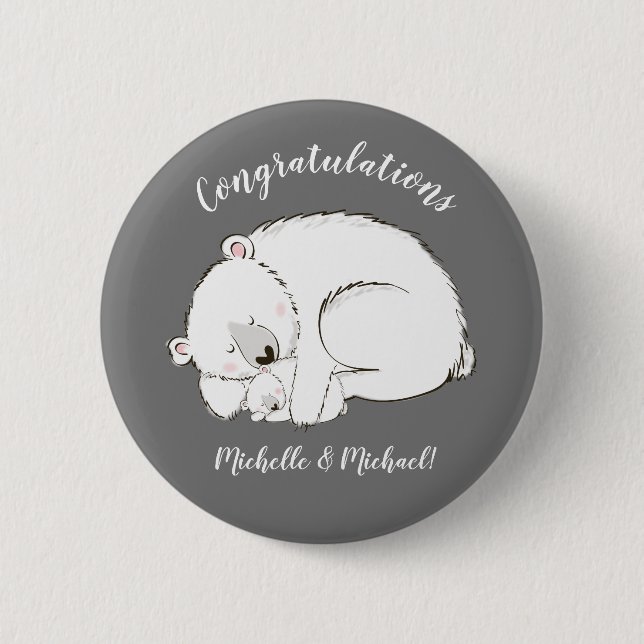 Polar Bear Winter Baby Dusche Button (Vorderseite)