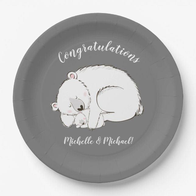 Polar Bear Winter Baby Dusche Pappteller (Vorderseite)