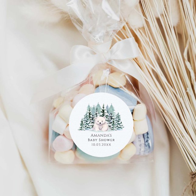 Polar Bear Winter Baby Dusche Runder Aufkleber (Von Creator hochgeladen)