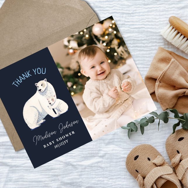 Polar Bear Winter Baby Dusche Vielen Dank Postkarte (Polar Bear Winter Baby Shower Thank You Postcard)