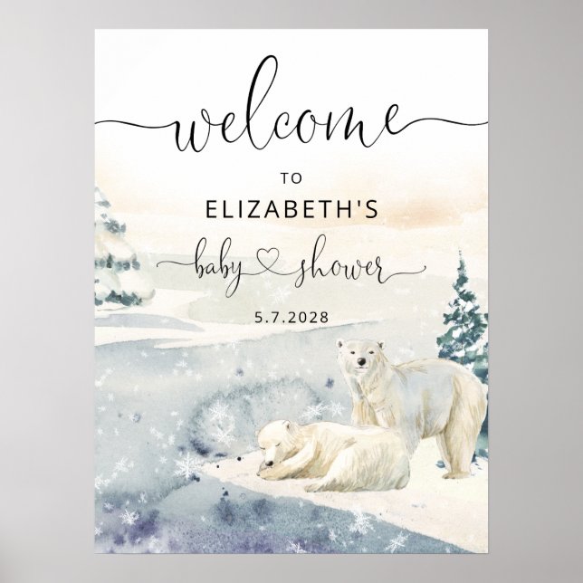 Polar Bear Winter Baby Dusche Willkommen Poster (Vorne)