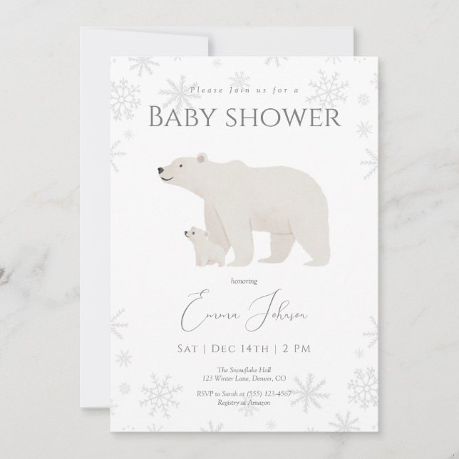Polar Bear Winter Baby Shower Einladung | Geschlec (Vorderseite)