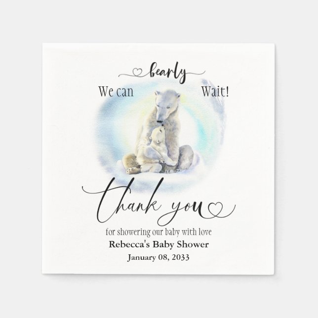 Polar Bear Winter Bearly Wait Baby Dusche Gefallen Serviette (Vorderseite)