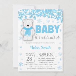 Polar Bear Winter Blue Boy Babydusche Schneeflocke Einladung