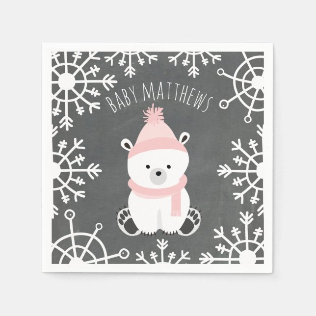 Polar Bear Winter Girl Babydusche Napkins Serviette (Vorderseite)