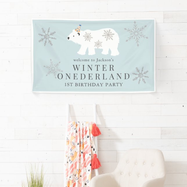 Polar Bear Winter Onederland Blue 1. Geburtstag Banner (Insitu)
