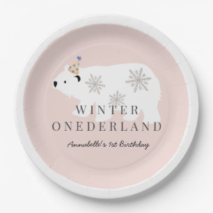 Polar Bear Winter Onederland Pink Geburtstag Pappteller