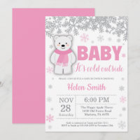 Polar Bear Winter Pink Girl Babydusche Schneeflock