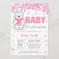 Polar Bear Winter Pink Girl Babydusche Schneeflock