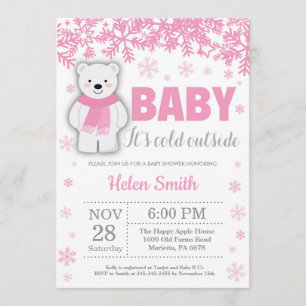 Polar Bear Winter Pink Girl Babydusche Schneeflock Einladung