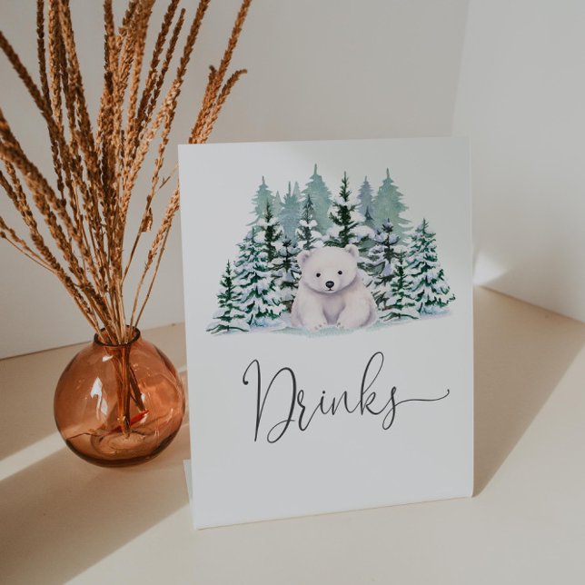 Polar Bear Winter Woodland Baby Shower Drinks Sockelschild (Von Creator hochgeladen)