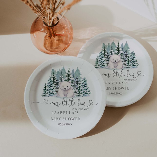 Polar Bear Winter Woodland Minimalistisch Babydusc Pappteller (Von Creator hochgeladen)