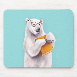Polar Bear with Glasses - Geeky Book Lover Mousepad