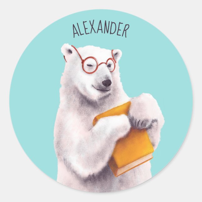 Polar Bear with Glasses - Geeky Book Lover Runder Aufkleber (Vorderseite)