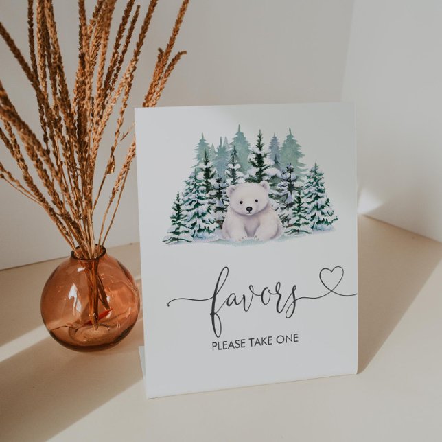 Polar Bear Woodland Winter Baby Shower Favoriten Sockelschild (Von Creator hochgeladen)