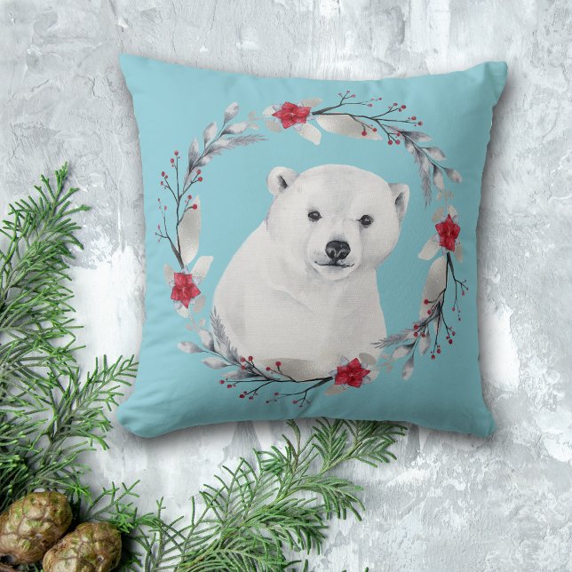 Polar Bear Wreath Kid's Christmas Floral Kissen (Von Creator hochgeladen)