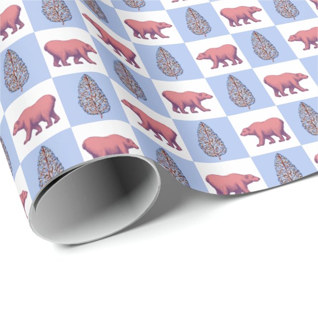 Polar Bears and Block Print Topiary Wrapping Paper Geschenkpapier (Rolleneckpunkt)