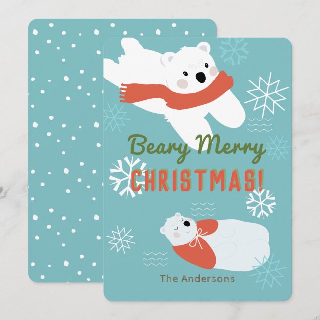 Polar Bears Beary Frohe Weihnachtskarte Einladung (Vorne/Hinten)