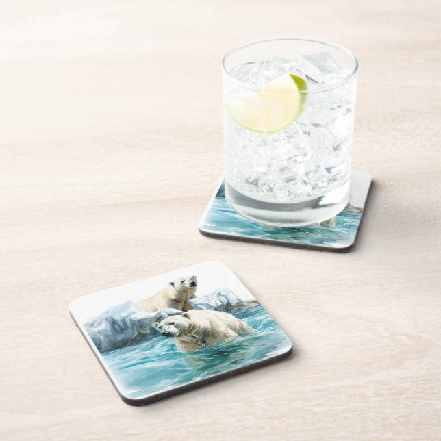 Polar Bears Hard Plastic Untersetzer (Rechte Seite)