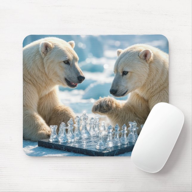 Polar Bears Playing Chess Mousepad (Mit Mouse)