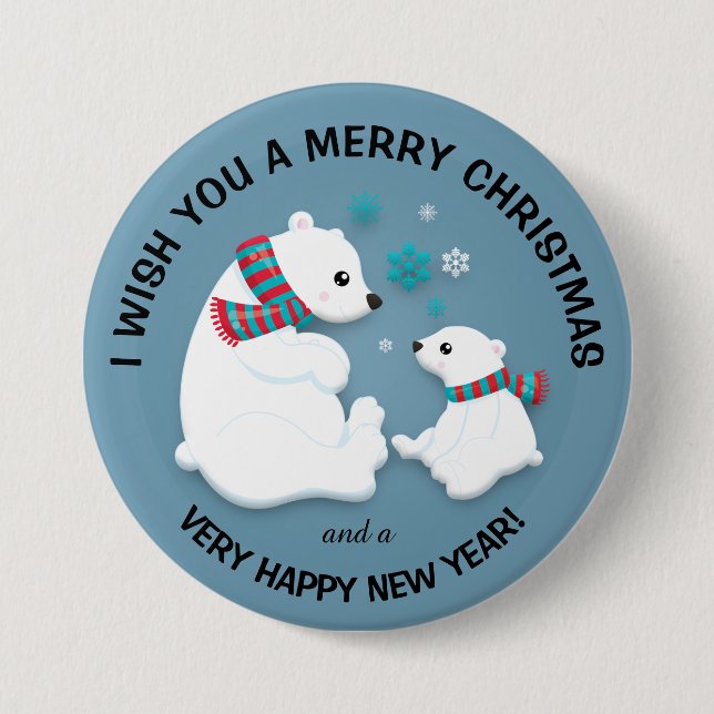 Polar Bears Snowflakes Merry Christmas Button (Vorderseite)