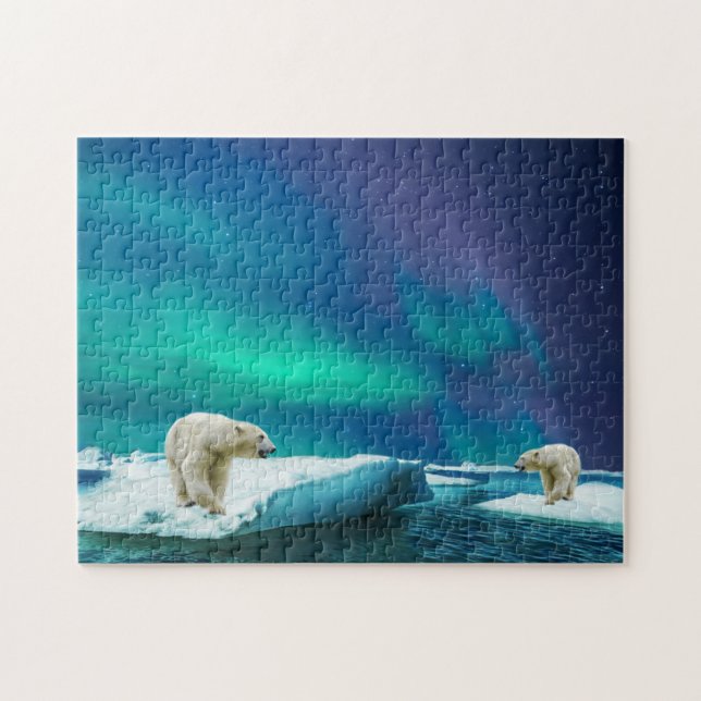 Polar Bears und das Puzzle Aurora Borealis Jigsaw (Horizontal)