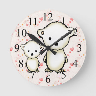 Polar Bears und Herz Kids Wall Clock Runde Wanduhr