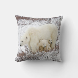 Polar Bears weiblich und zwei Jungen Kissen