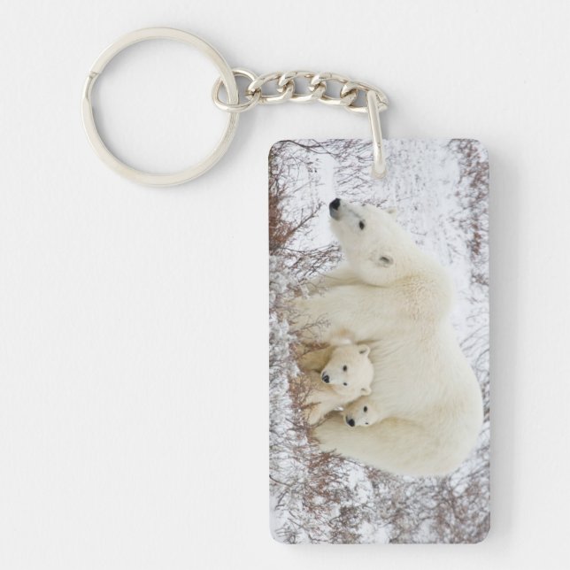 Polar Bears weiblich und zwei Jungen Schlüsselanhänger (Vorderseite)