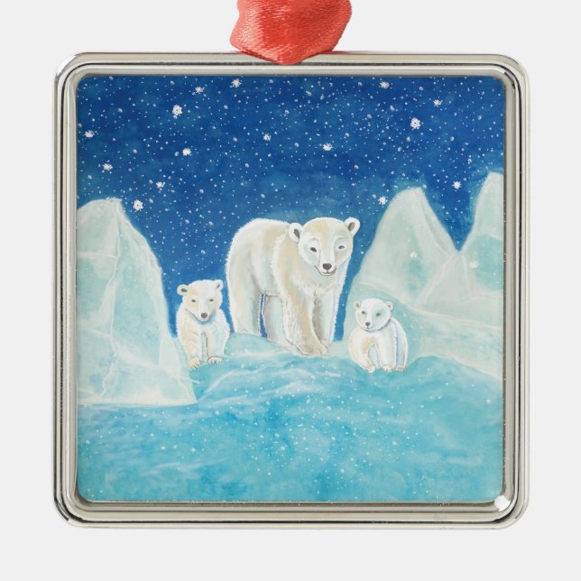 Polar Bears & Winterlandschaft Ornament Aus Metall (Vorne)