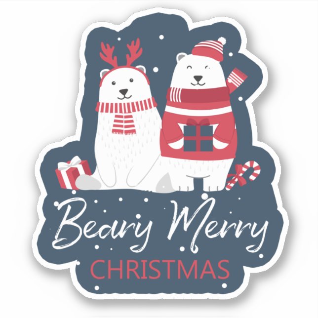 Polar Beary Merry Christmas ID851 Aufkleber (Vorderseite)