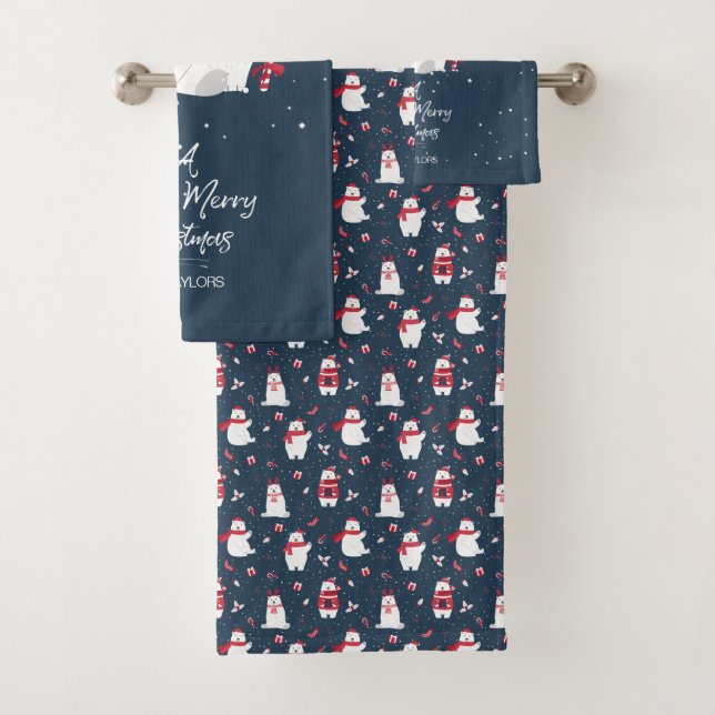 Polar Beary Merry Christmas Pattern ID851 Badhandtuch Set (Insitu)