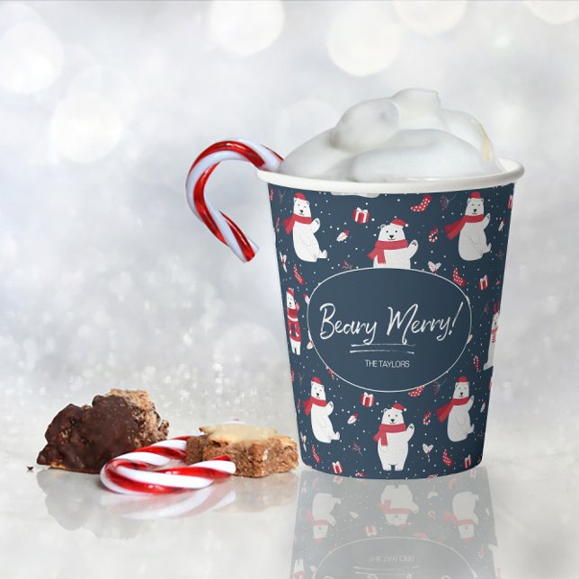 Polar Beary Merry Christmas Pattern ID851 Pappbecher (Von Creator hochgeladen)