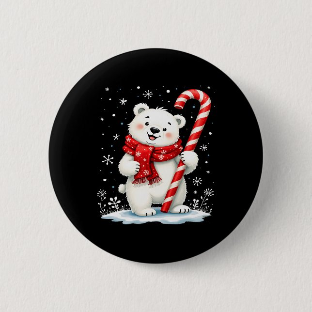 Polar Christmas Bear Candy Scarf Kinder Button (Vorderseite)