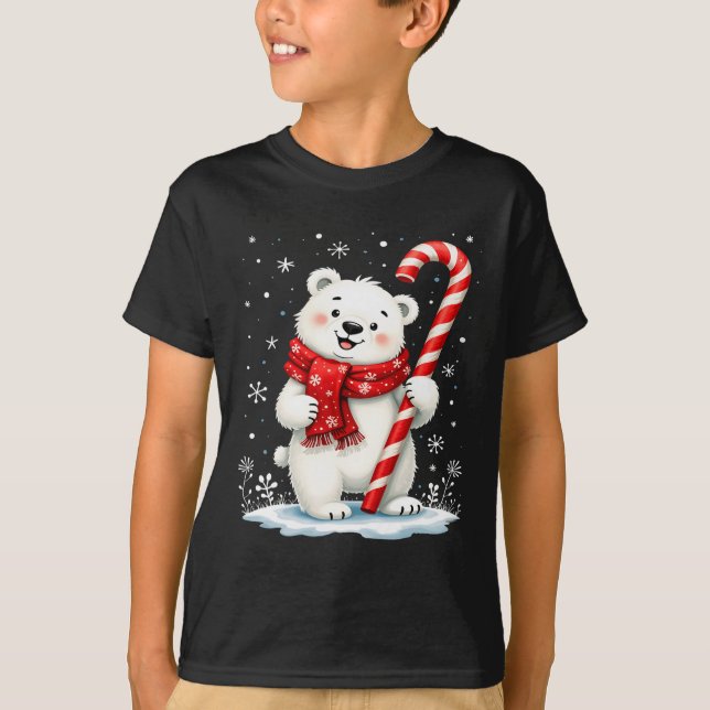 Polar Christmas Bear Candy Scarf Kinder T-Shirt (Vorderseite)