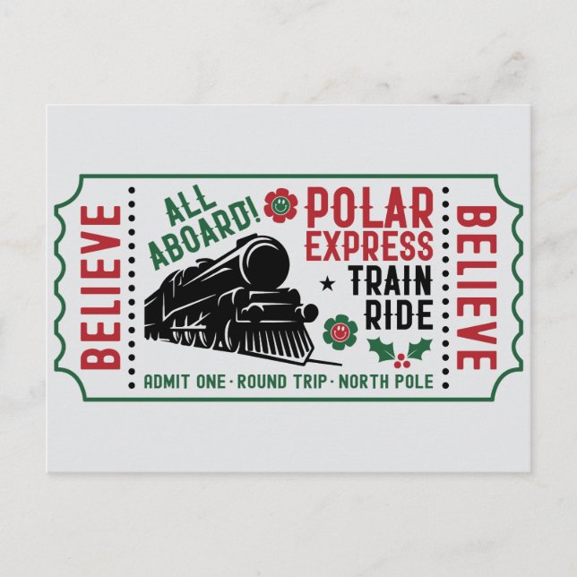 Polar Express Ticket Feiertagspostkarte (Vorderseite)