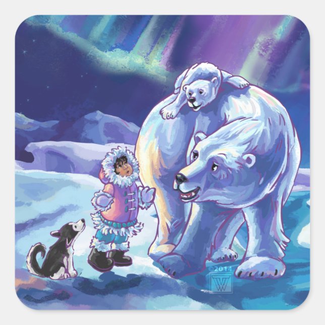 Polar Pals Quadratischer Aufkleber (Vorderseite)