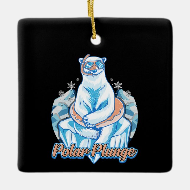 Polar Plunge Ice Jump Funny Polar Bear Winter Keramikornament (Vorderseite)