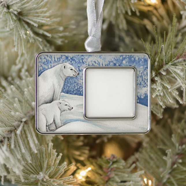 Polar Snow Bears Rahmen-Ornament Silber (Baum)