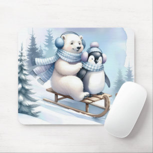 Polar und Pinguin auf Schlitten Mousepad