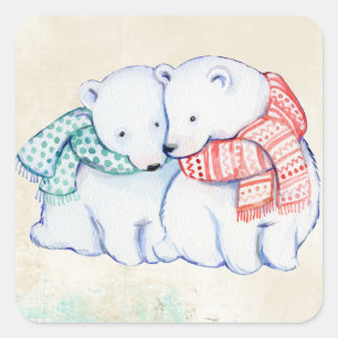 POLARBÄCKER. NIEDLICHE POLAR-BÄREN QUADRATISCHER AUFKLEBER
