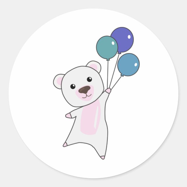 Polarbär Fliegt mit Balloons Niedliche Tiere Polar Runder Aufkleber (Vorderseite)