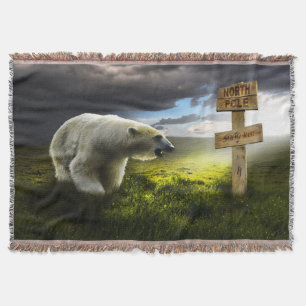 Polarbär mit Blick auf das Nordpol-Holzschild Decke