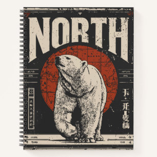 Polarbär mit roter Sonne und nördliche Karte Notizbuch