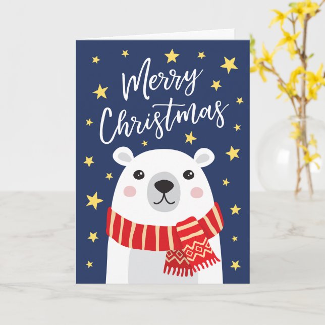 Polarbär mit Schal Frohe Weihnachten Karte (Gelbe Blume)