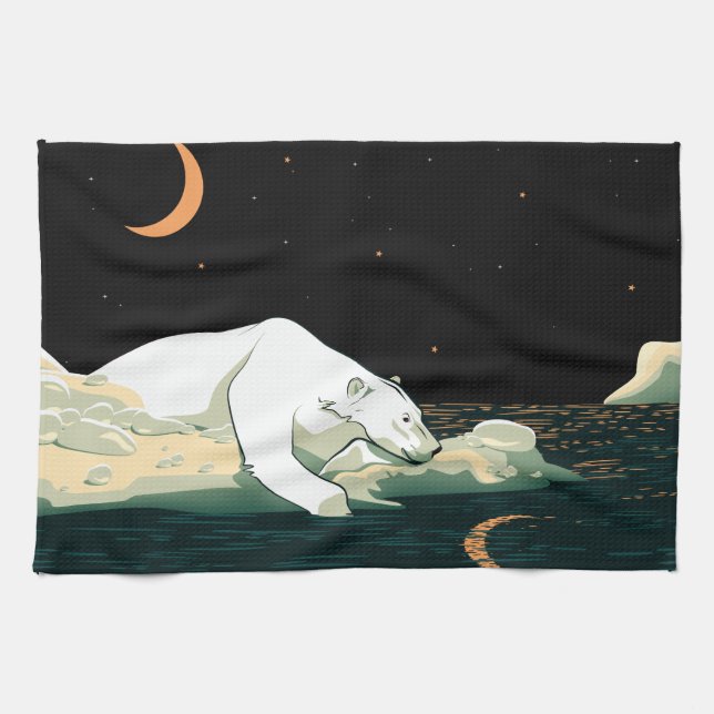 Polarbär und Mond Geschirrtuch (Horizontal)