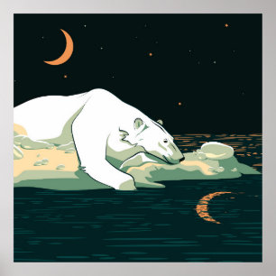 Polarbär und Mond Poster
