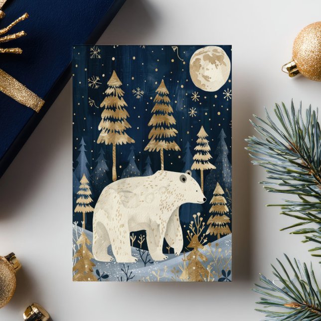 Polarbär unter dem Mondfarbenwald Weihnachten Postkarte (Von Creator hochgeladen)