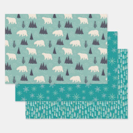 Polarbären und Waldbundle: Aquamarin blau Geschenkpapier Set